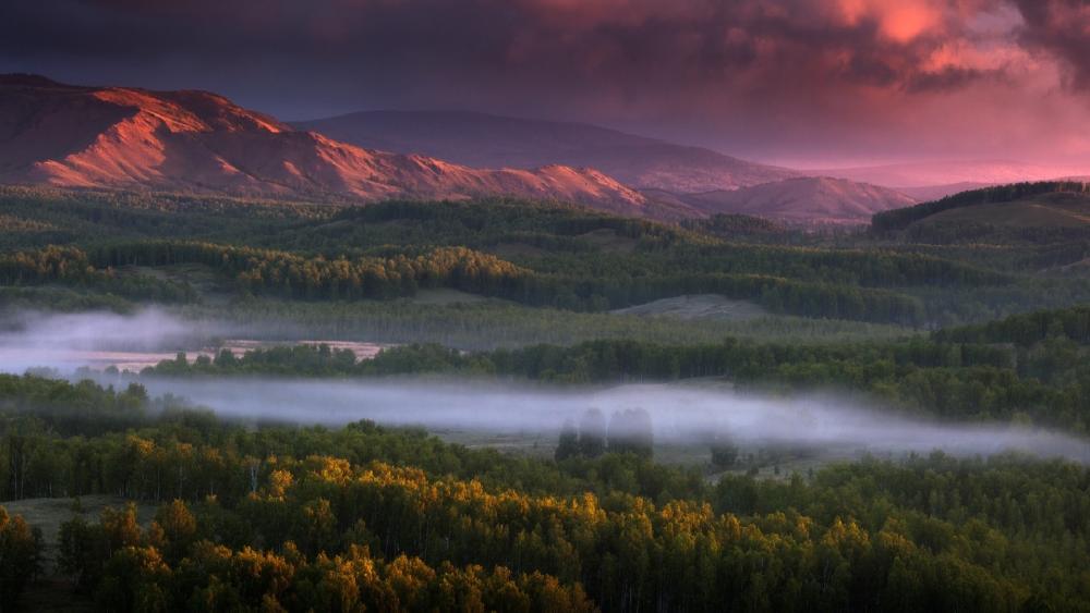Serene Mountain Landscape at Dusk wallpaper