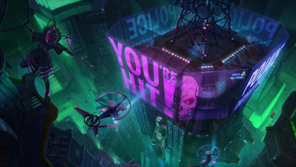 Cyberpunk hologram city wallpaper