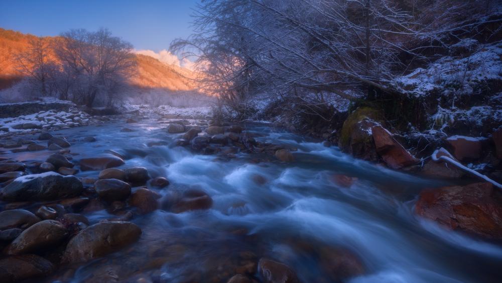 Serene Winter River Landscape wallpaper