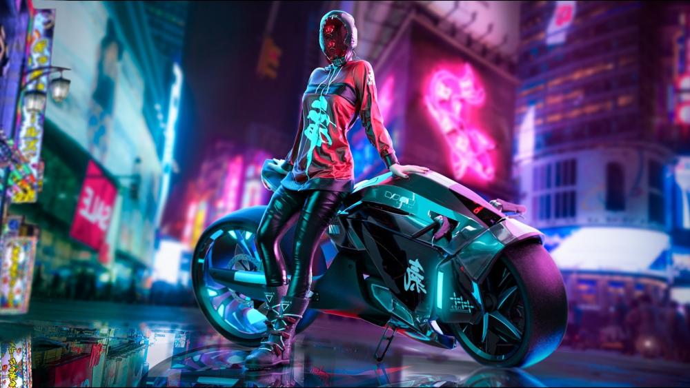 Neon Rider in Cyberpunk Metropolis wallpaper