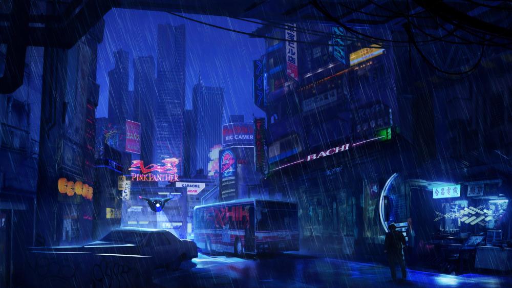 Rain-Soaked Neon Metropolis wallpaper