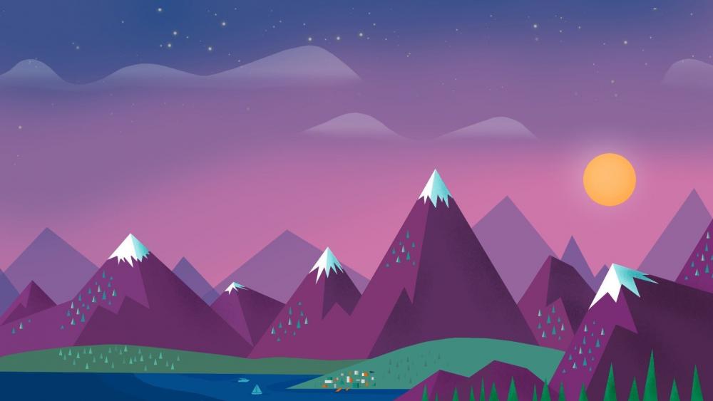 Purple mountains minimal landscape wallpaper