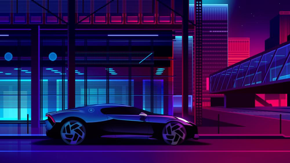 Futuristic Bugatti Noire Under Neon Lights wallpaper