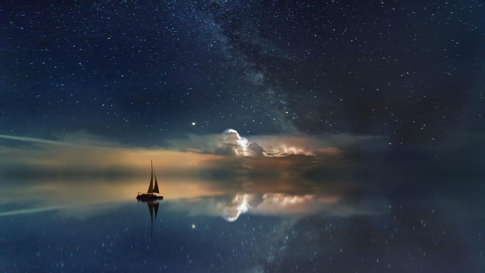 Sailing Through the Starry Reflection wallpaper