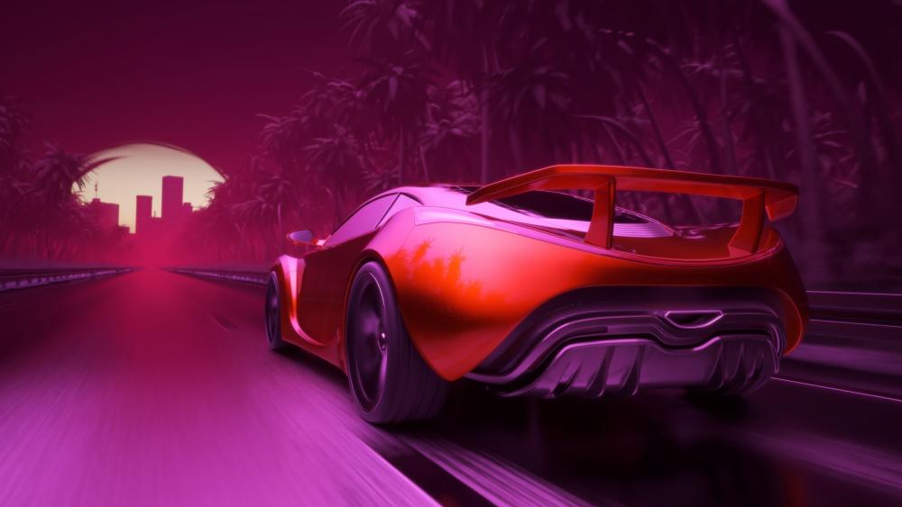 Synthwave sports car wallpaper