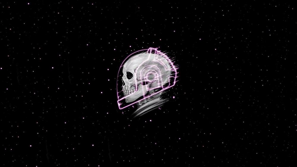 Skull Astronaut Adrift in Cosmic Silence wallpaper