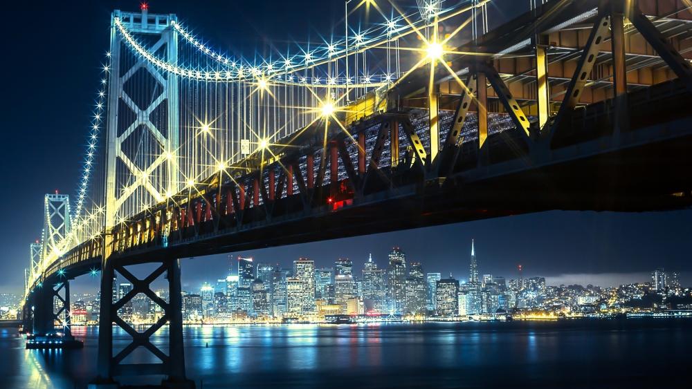 Oakland Bay Bridge by night wallpaper