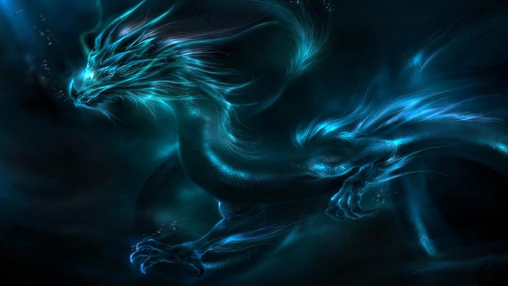 Mystical Blue Dragon of the Abyss wallpaper