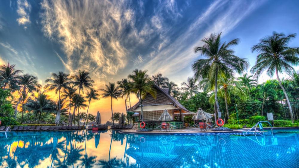 Tropical Oasis at Dusk wallpaper