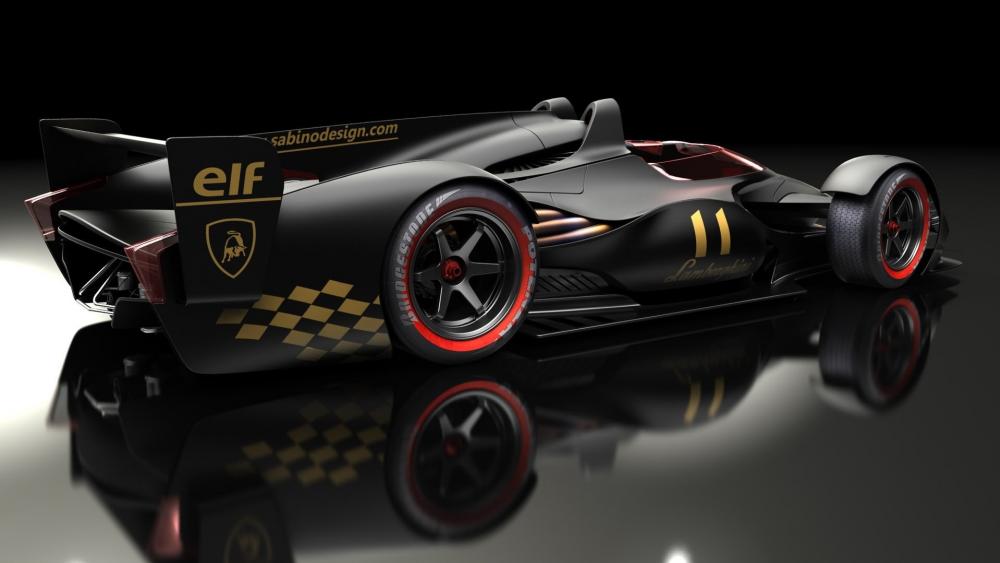 Sleek Black Race Car with Bold Accents wallpaper
