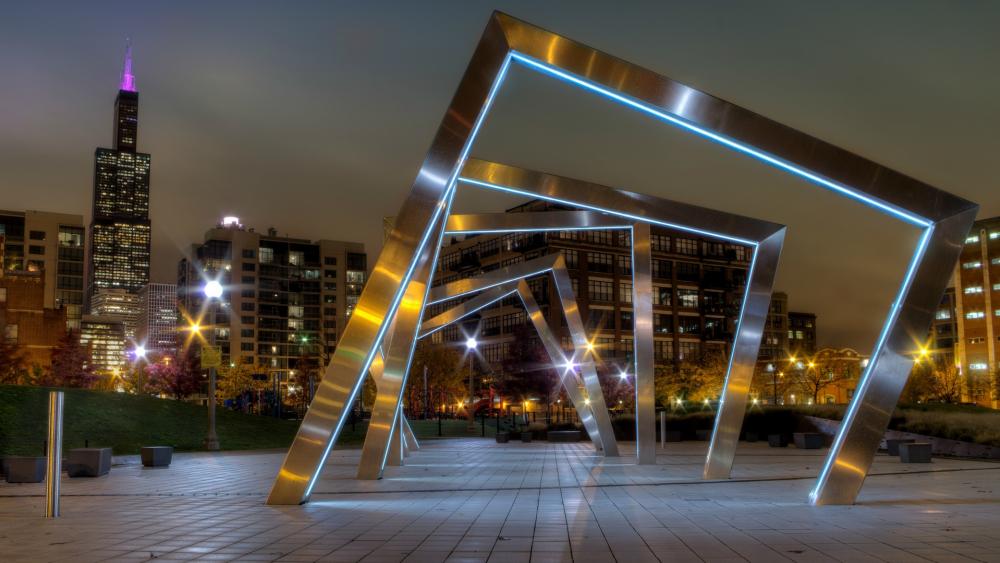 Urban Nightscape with Modern Architecture and Skyline View wallpaper