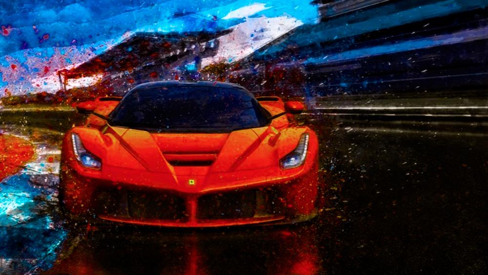 Dynamic Red Supercar Wallpaper Featuring Bold Colors and Motion Effects wallpaper