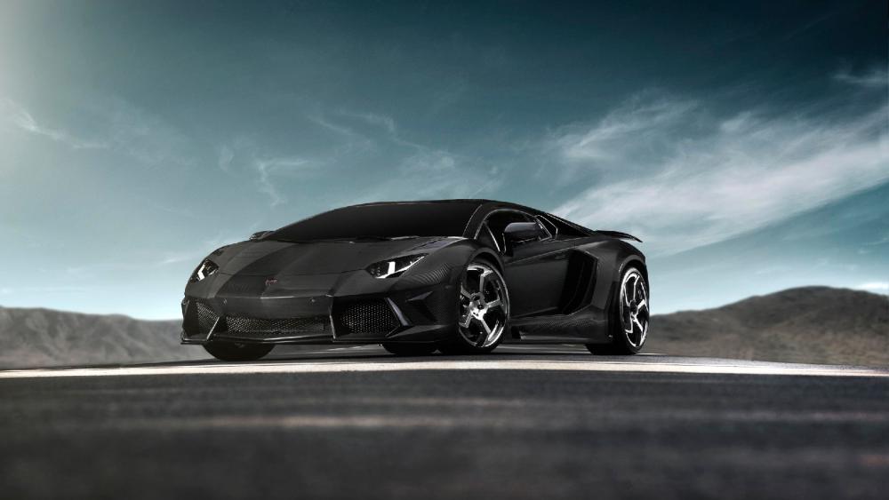 Sleek Black Supercar on a Scenic Road wallpaper
