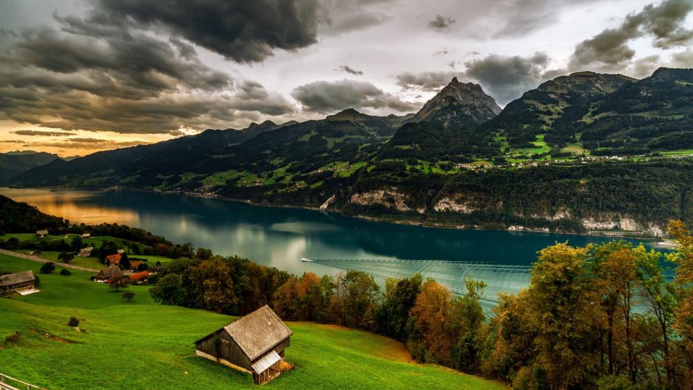 Serene Mountain Landscape at Dusk wallpaper