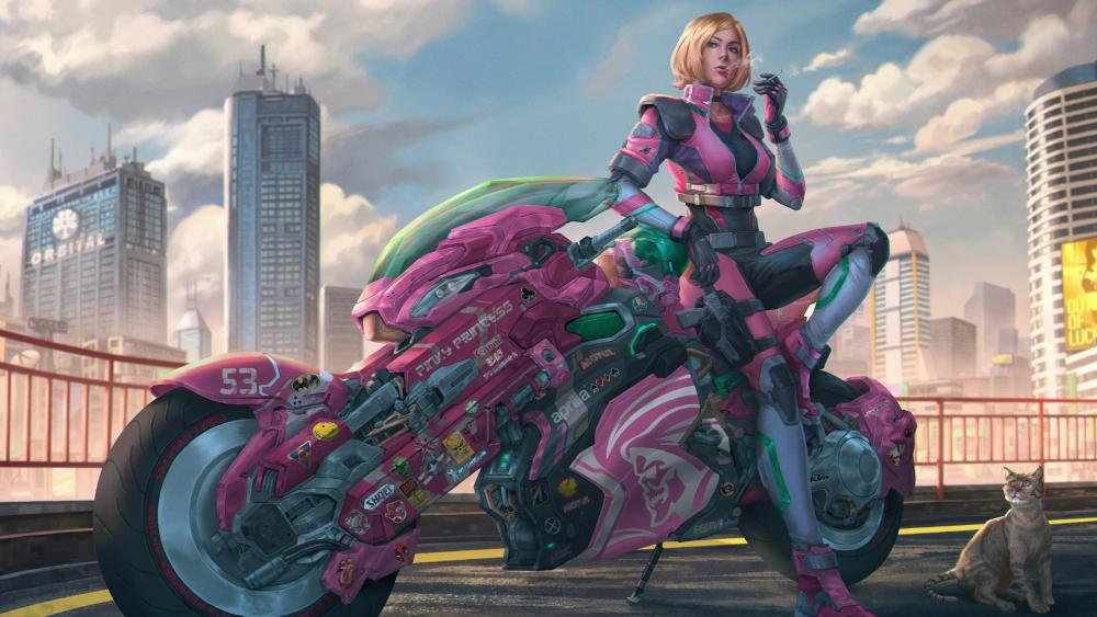 Motorbike Maverick in Sci-Fi Metropolis wallpaper