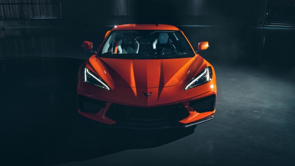 Dynamic Orange Corvette on Display wallpaper