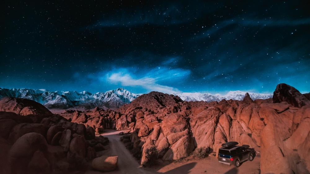 Desert Roadtrip Under Starlit Skies wallpaper