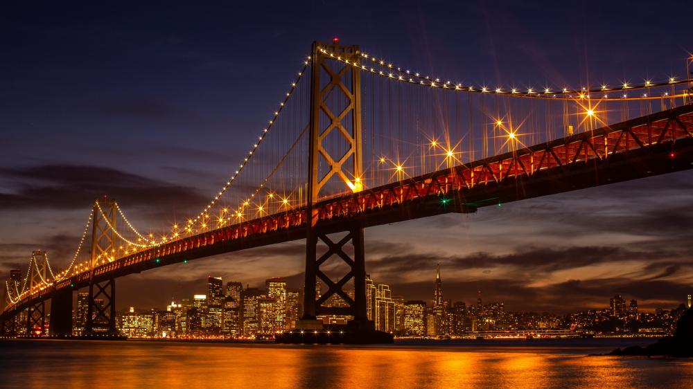 San Francisco–Oakland Bay Bridge by night wallpaper