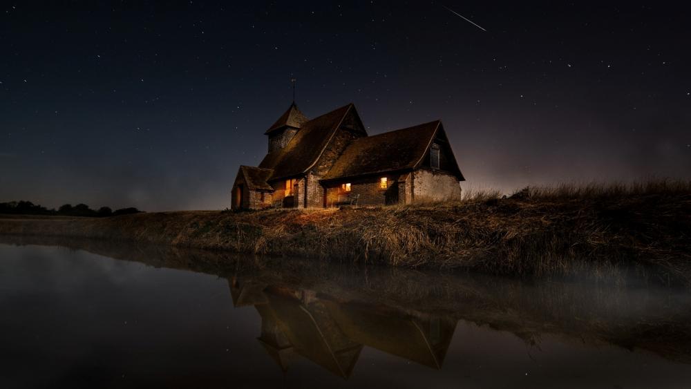 Starry Night Over Tranquil Countryside Abode wallpaper