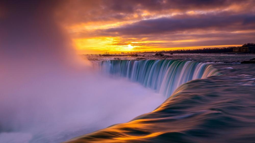 Majestic Waterfall at Sunset wallpaper