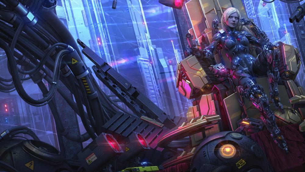 Cybernetic Guardian of the Neon Metropolis wallpaper