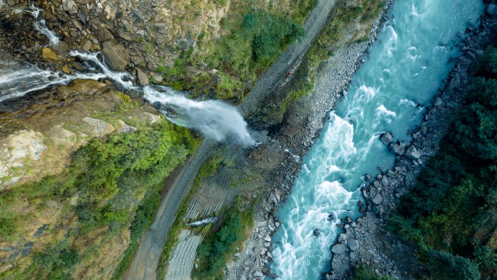 Aerial View of Waterfall in Nepal wallpaper