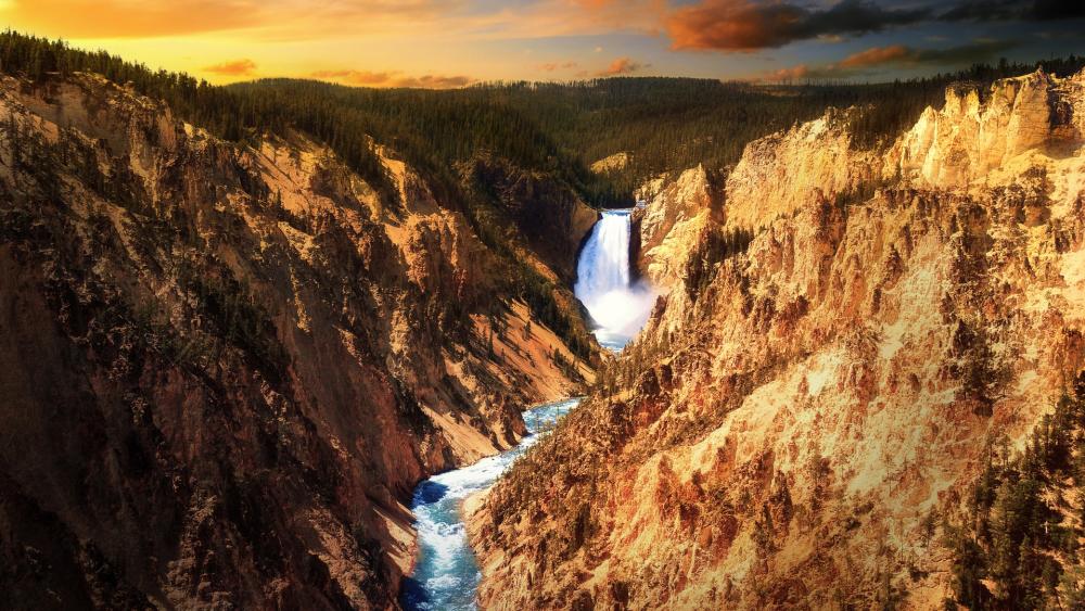 Majestic Waterfall in a Serene Canyon Scene wallpaper