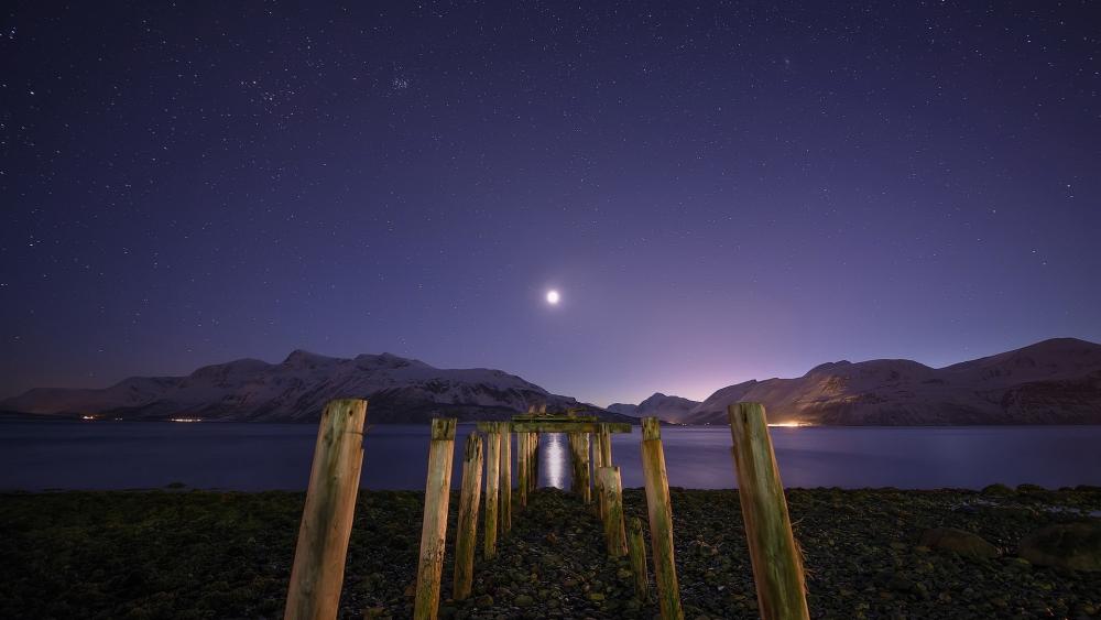 Serene Night Over the Calm Waters wallpaper