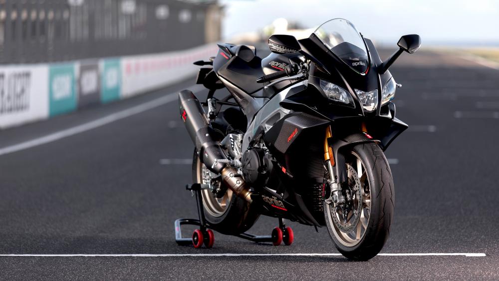 Black Sports Motorcycle on Race Track wallpaper