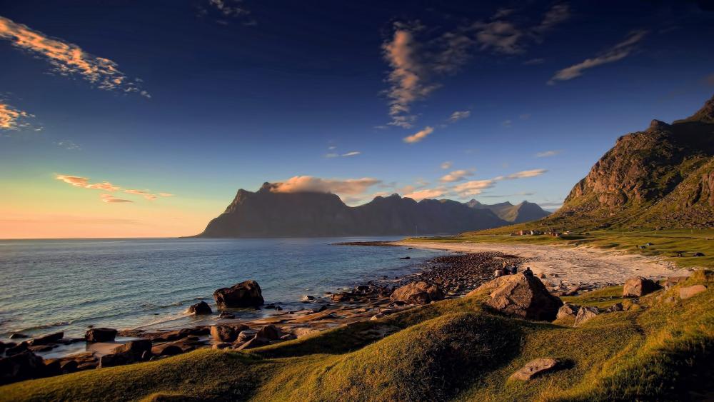 Serene Coastal Landscape at Sunset wallpaper