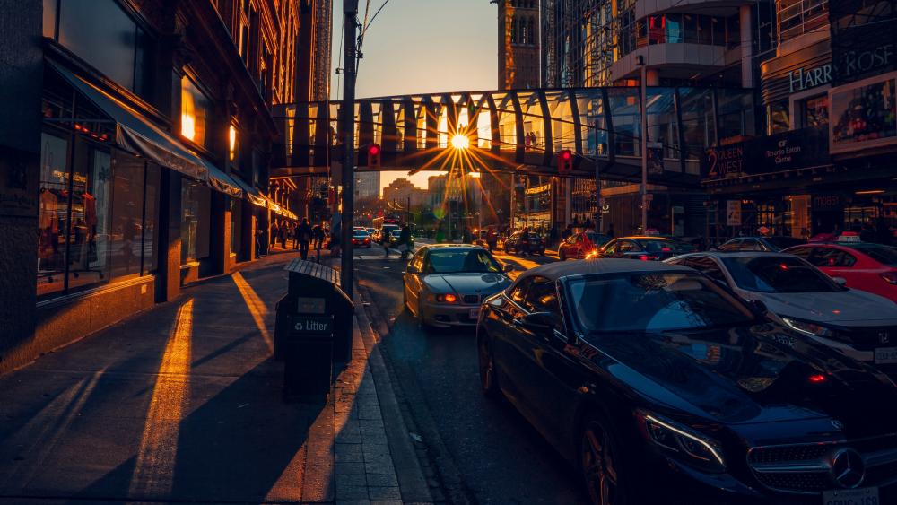 Urban Street Sunset Glow wallpaper