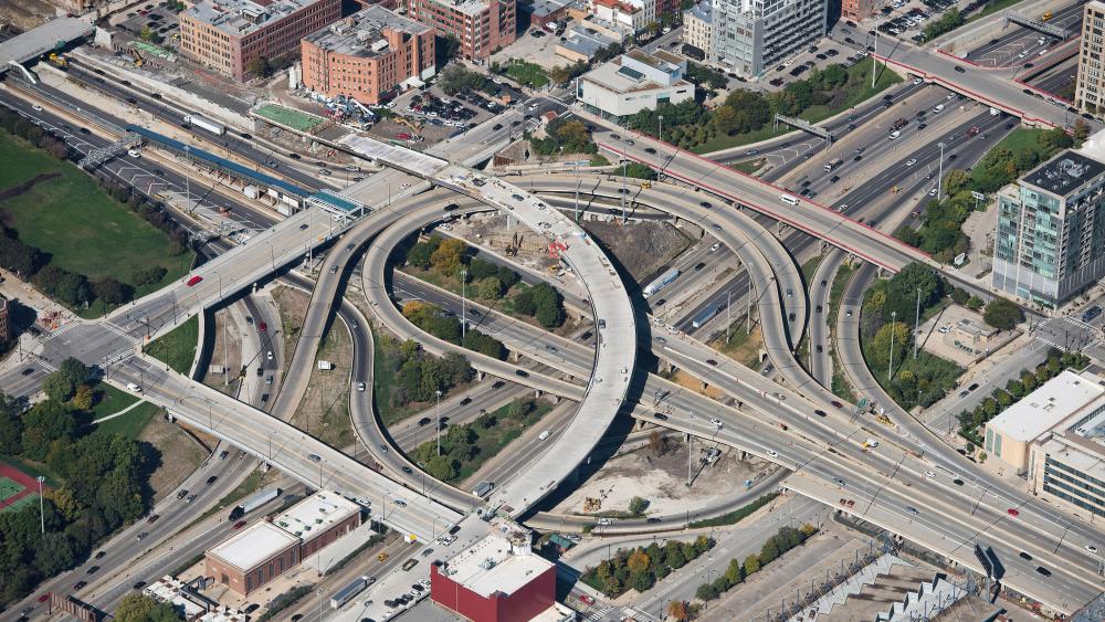 Aerial View of Construction on the Jane Byrne Interchange wallpaper