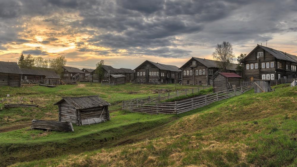 Rustic Village at Dusk wallpaper