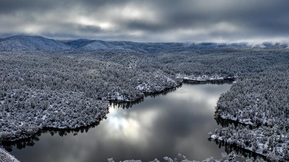 Winter Serenity in a Snow-Covered Landscape wallpaper