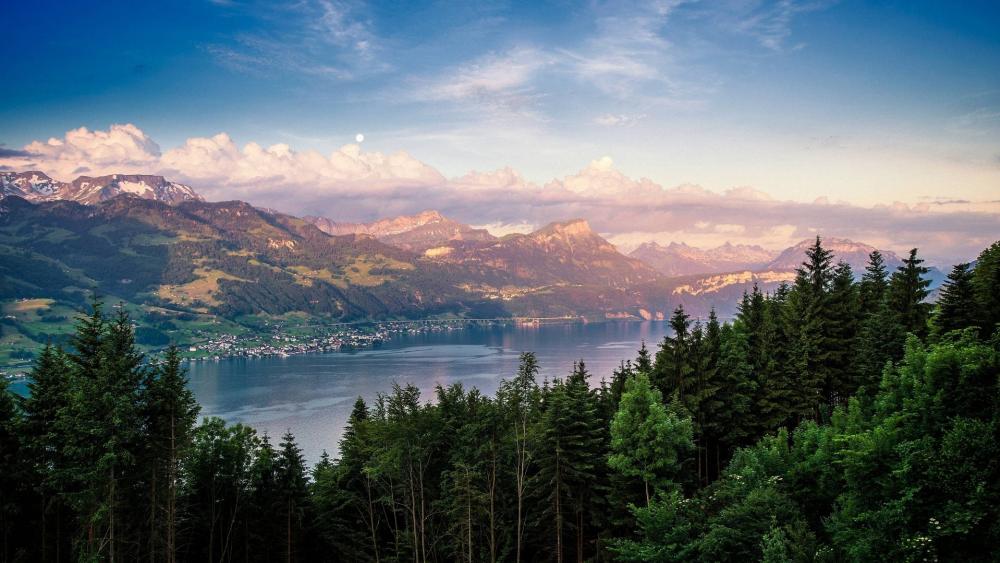 Serene Mountain Landscape by the Lake wallpaper