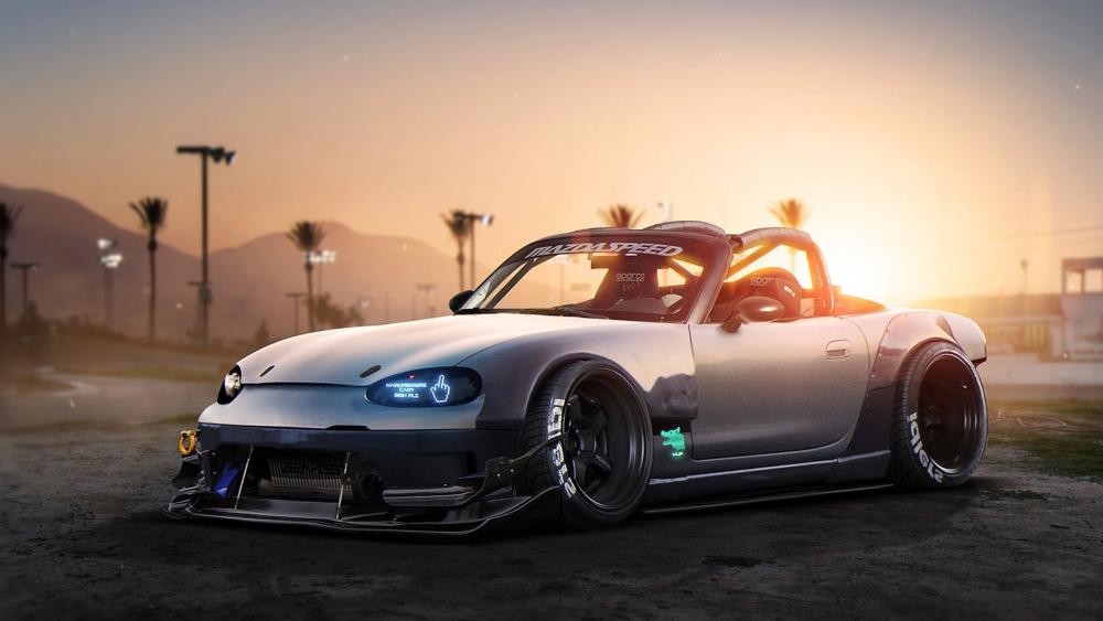 Sleek Sunset Car Wandering the Open Road wallpaper