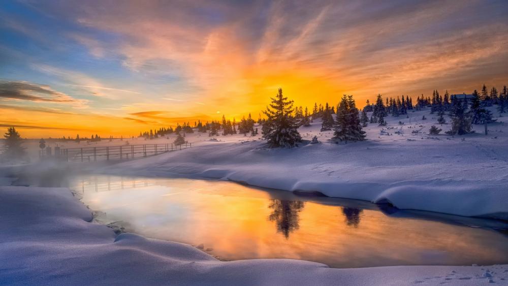 Serenity at Dusk in Winter Wonderland wallpaper