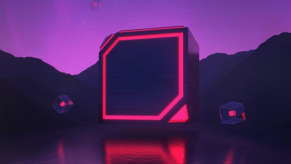 Futuristic Neon Portal Landscape wallpaper