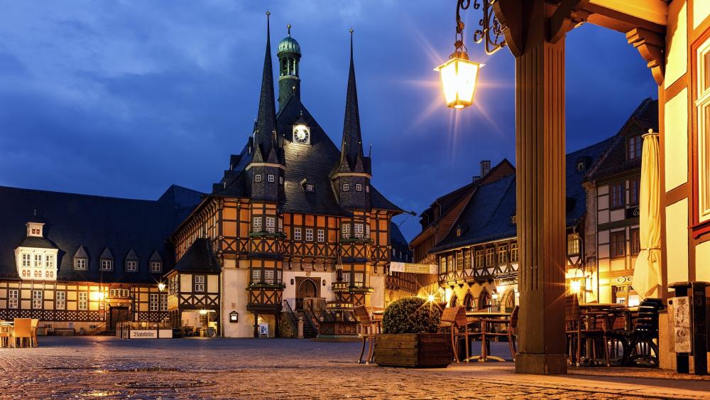 Charming Historic Square at Dusk wallpaper