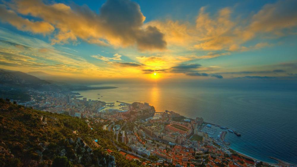Breathtaking Sunset Over a Vibrant Cityscape wallpaper
