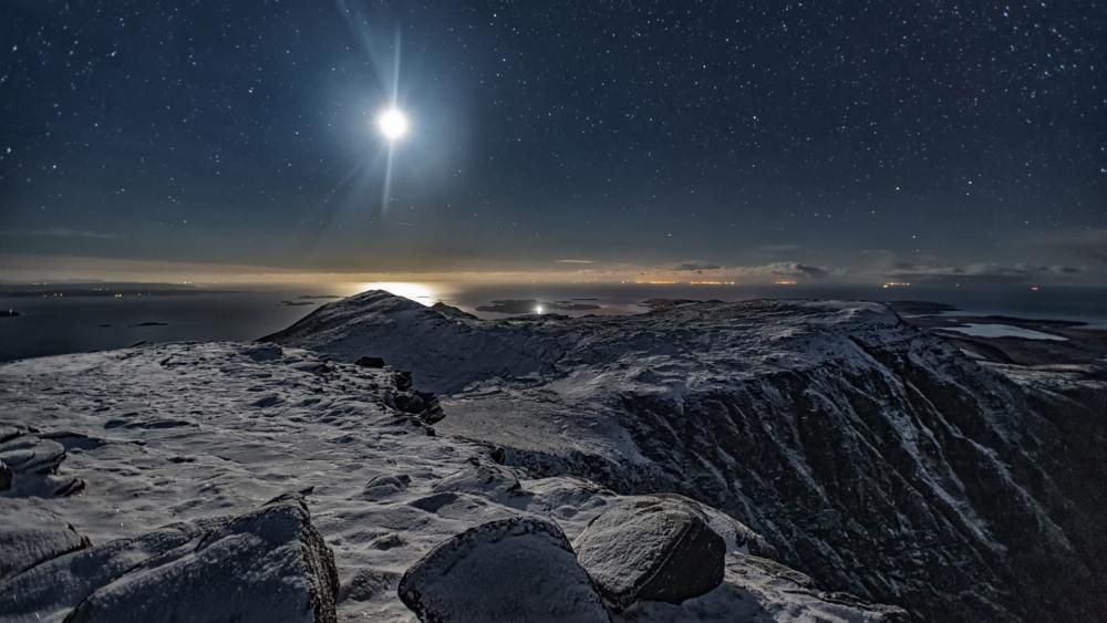 Majestic Moonlit Mountain Landscape wallpaper