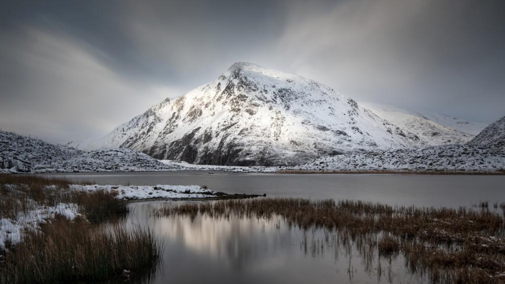 Majestic Snow-Capped Mountain Reflected in Tranquil Waters wallpaper