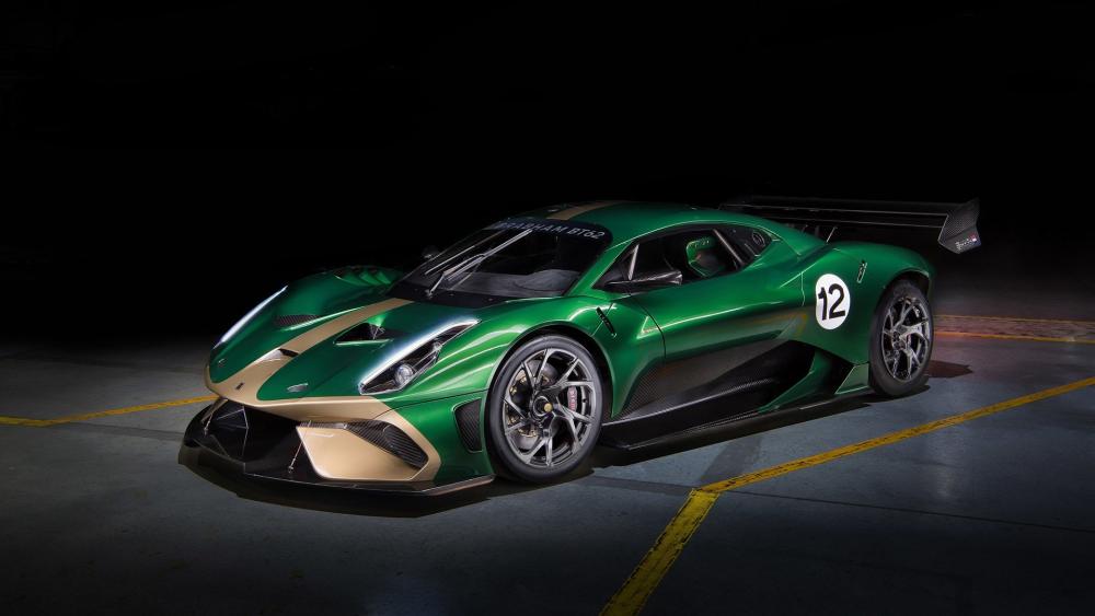 Sleek Green Race Car Wallpaper Design wallpaper