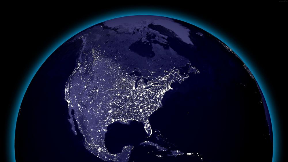 Globular View of North American City Lights at Night wallpaper