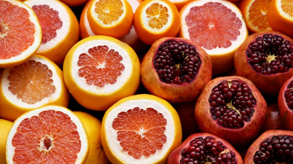 Pomegranates and blood oranges wallpaper
