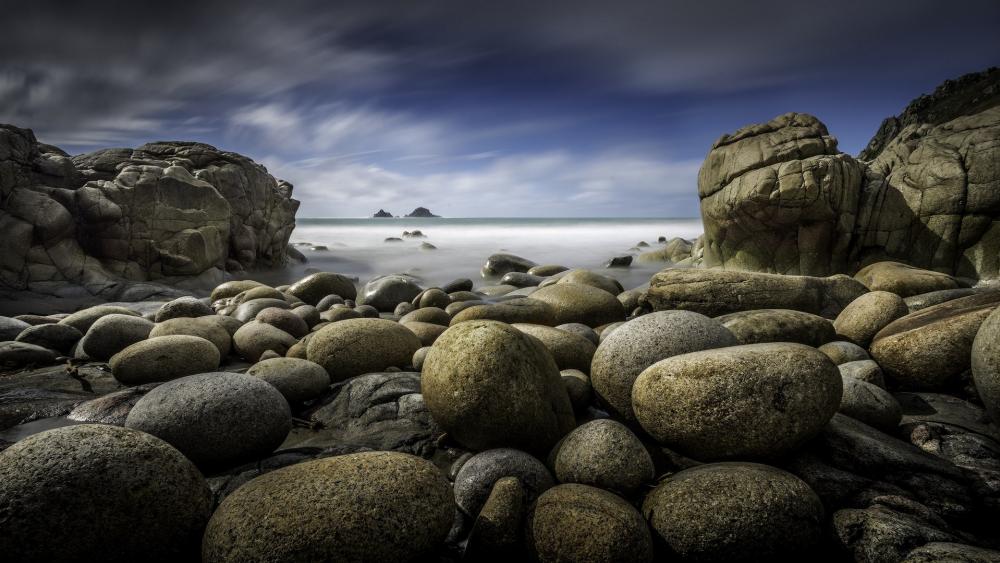 Tranquil Rocky Seashore Scene wallpaper