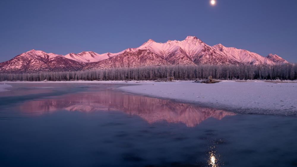 Winter Mountain Reflection at Twilight wallpaper