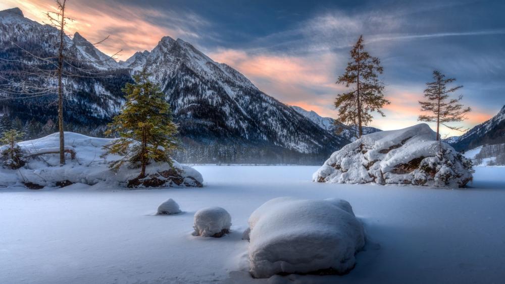 Winter Wonderland in Serene Mountainscape wallpaper