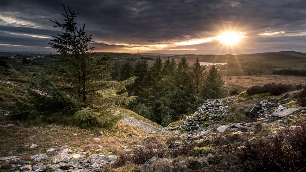 Serene Sunset Over Tranquil Landscape wallpaper