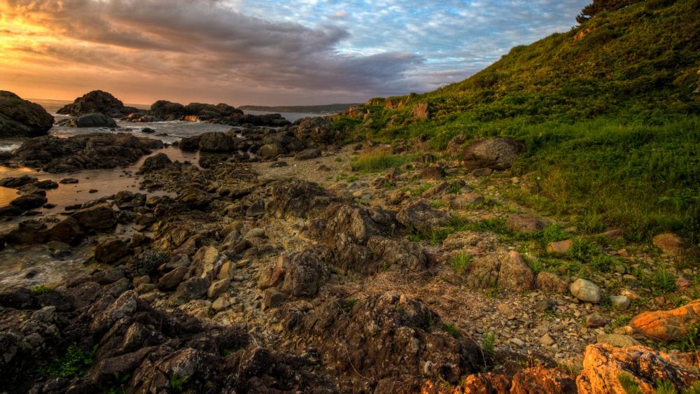 Serene Coastal Sunset Landscape wallpaper
